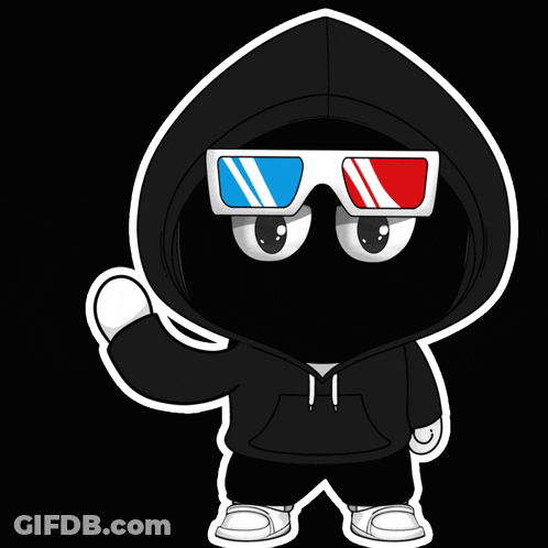 A Cartoon Character Is Wearing 3D Glasses And Holding A Card With The Letter K On It GIF