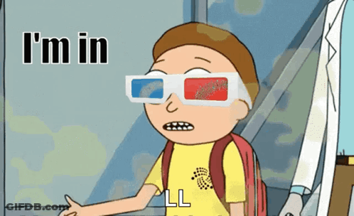 A Cartoon Character Is Wearing 3D Glasses And Says I 'M In GIF