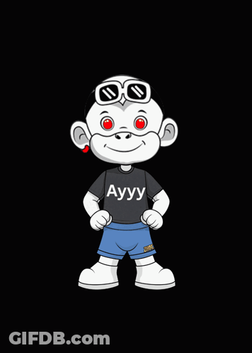 A Cartoon Character Is Wearing A Black Shirt That Says Auyu GIF