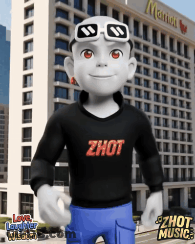 A Cartoon Character Is Wearing A Black Shirt That Says Zhot GIF