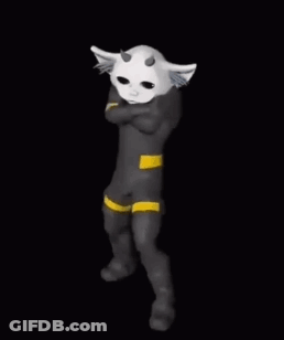 A Cartoon Character Is Wearing A Black Suit And A White Mask And Is Running In The Dark . GIF
