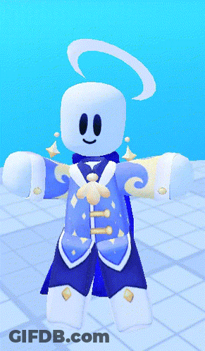 A Cartoon Character Is Wearing A Blue And White Outfit And Has A White Halo On His Head GIF