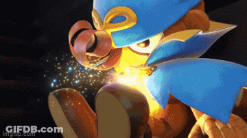 A Cartoon Character Is Wearing A Blue Cape And A Mask With The Letter P On It GIF