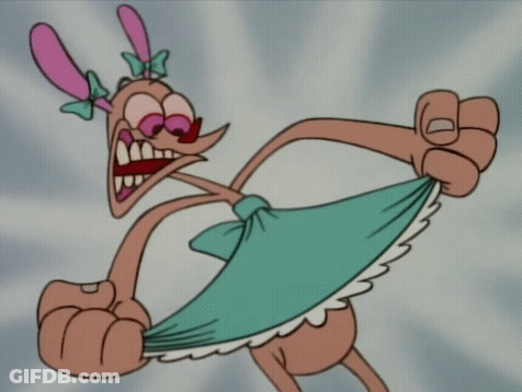 A Cartoon Character Is Wearing A Blue Dress And A Pink Bow GIF