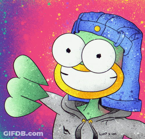A Cartoon Character Is Wearing A Blue Hat And A Hoodie That Says Limp X Umi GIF