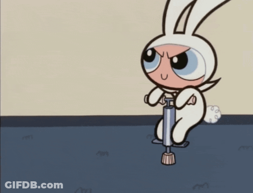 A Cartoon Character Is Wearing A Bunny Costume And Riding A Pogo Stick GIF
