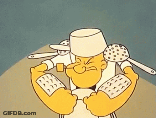 A Cartoon Character Is Wearing A Chef 'S Hat And Holding Spoons GIF