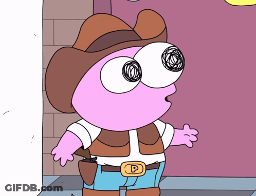 A Cartoon Character Is Wearing A Cowboy Hat And Vest With A P On The Belt GIF