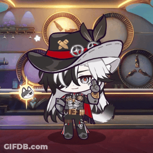 Cartoon Character Wearing Cowboy Hat With Red Ribbon GIF
