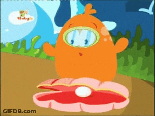 A Cartoon Character Is Wearing A Diving Mask And A Pink Shell With A Pearl Inside Of It GIF