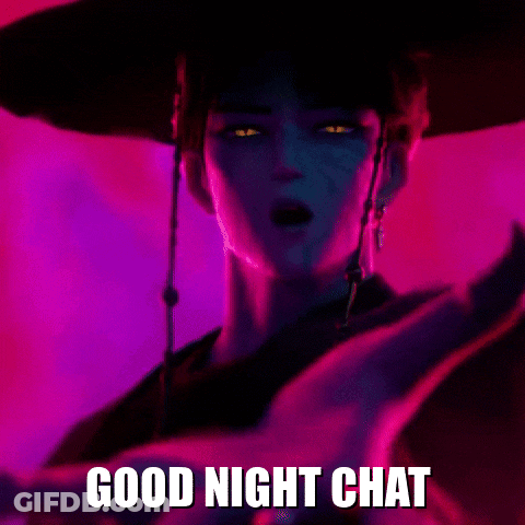 A Cartoon Character Is Wearing A Hat And A Purple Background With The Words `` Good Night Chat '' Written On It . GIF