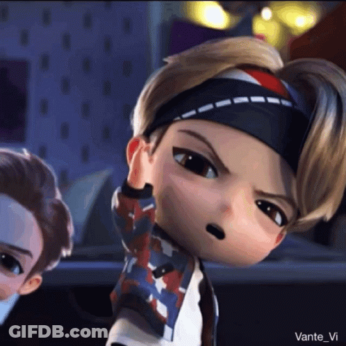 A Cartoon Character Is Wearing A Headband And Making A Funny Face GIF
