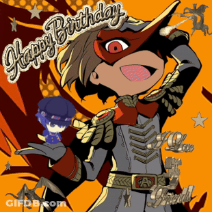 A Cartoon Character Is Wearing A Mask With The Words Happy Birthday Written On It GIF