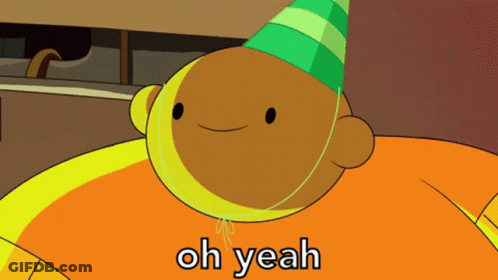 A Cartoon Character Is Wearing A Party Hat And The Words Oh Yeah Are Below Him GIF