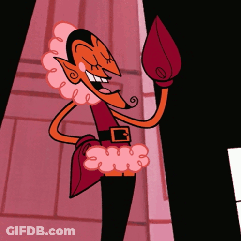 A Cartoon Character Is Wearing A Pink Swirl Collar And Holding A Red Object GIF