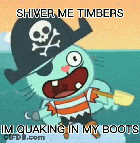 A Cartoon Character Is Wearing A Pirate Hat And Holding A Shovel And Says Shiver Me Timbers GIF