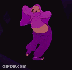 A Cartoon Character Is Wearing A Purple Cape And Covering His Face GIF