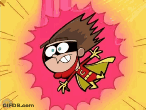 A Cartoon Character Is Wearing A Red And Yellow Cape And Mask GIF