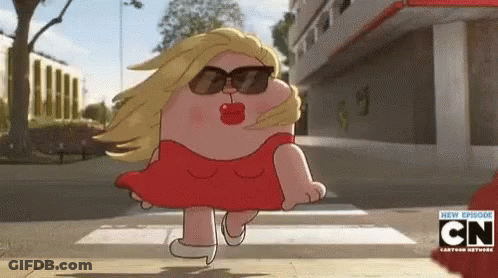 A Cartoon Character Is Wearing A Red Dress And Sunglasses . GIF