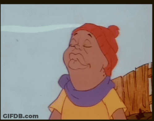 A Cartoon Character Is Wearing A Red Hat And A Scarf GIF