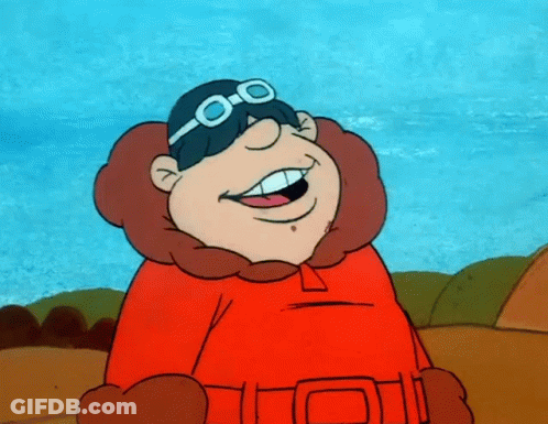 A Cartoon Character Is Wearing A Red Jacket And Goggles GIF