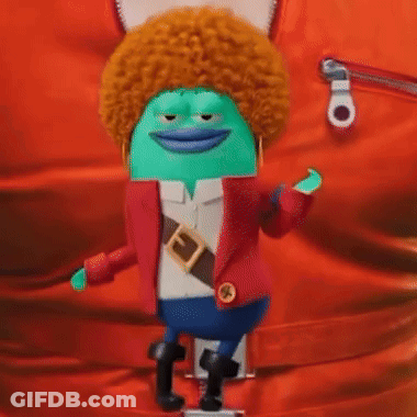 A Cartoon Character Is Wearing A Red Jacket And Holding A Green Object GIF