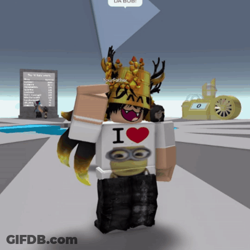 A Cartoon Character Is Wearing A Shirt That Says I Love Minions On It GIF