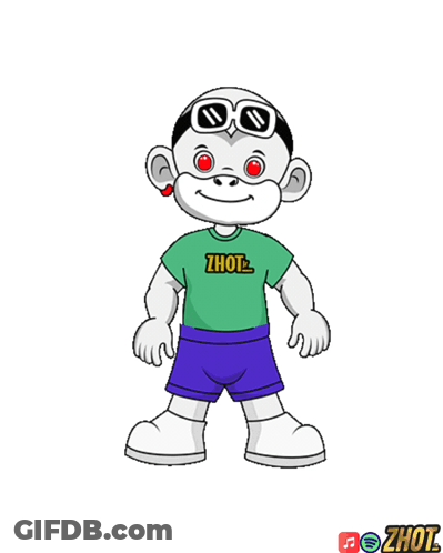 A Cartoon Character Is Wearing A Shirt That Says ' Zhot ' On It GIF
