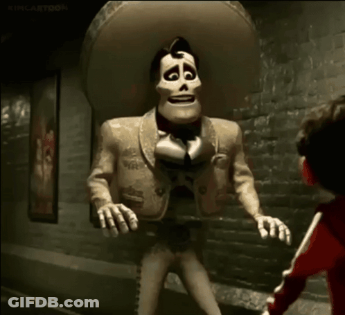 A Cartoon Character Is Wearing A Sombrero And Standing Next To A Child . GIF
