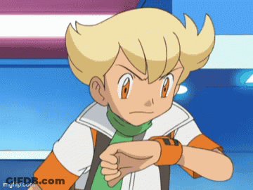A Cartoon Character Is Wearing A Watch On His Wrist And Looking At It . GIF