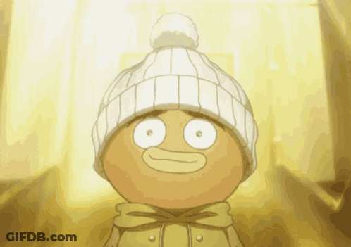 A Cartoon Character Is Wearing A White Beanie And A Yellow Jacket GIF
