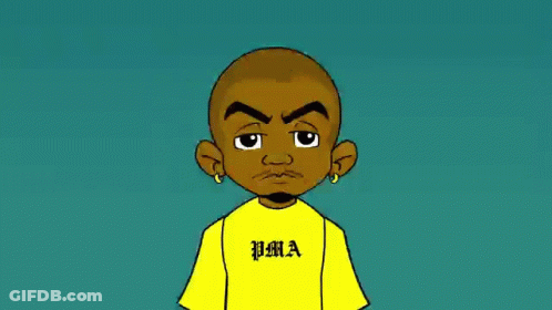 A Cartoon Character Is Wearing A Yellow Shirt That Says Pma On It GIF