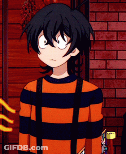 A Cartoon Character Is Wearing An Orange And Black Striped Shirt GIF