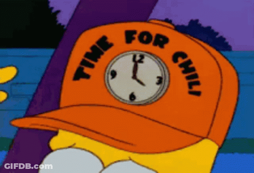 A Cartoon Character Is Wearing An Orange Hat That Says Time For Chili GIF