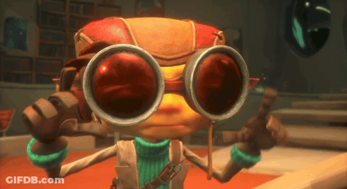 A Cartoon Character Is Wearing Goggles And A Red Hat GIF