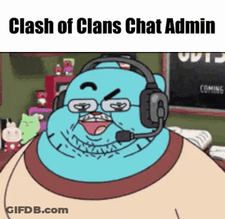 A Cartoon Character Is Wearing Headphones And A Microphone And Says Clash Of Clans Chat Admin GIF