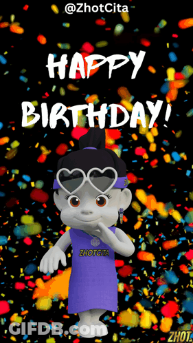 A Cartoon Character Is Wearing Heart Shaped Sunglasses And The Words Happy Birthday GIF