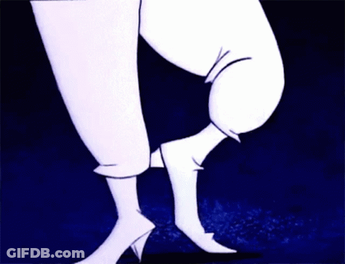 A Cartoon Character Is Wearing Striped Pants And A Purple Shirt GIF