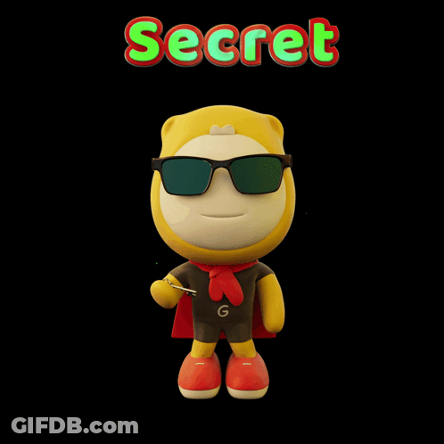 A Cartoon Character Is Wearing Sunglasses And A Cape And The Word Secret Is Above Him GIF