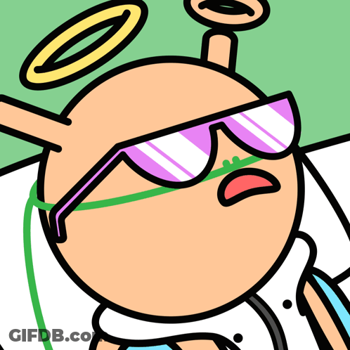 A Cartoon Character Is Wearing Sunglasses And A Halo On His Head GIF