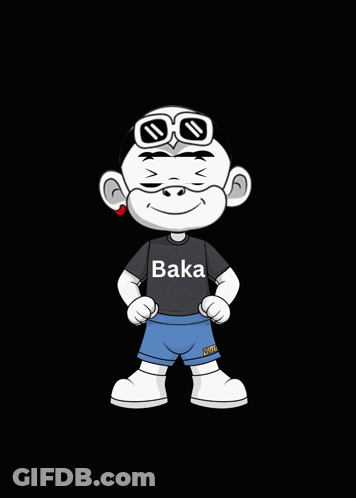 A Cartoon Character Is Wearing Sunglasses And A Shirt That Says Baka GIF