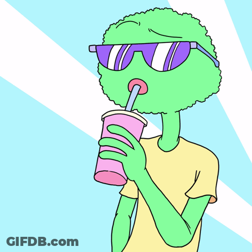 A Cartoon Character Is Wearing Sunglasses And Holding A Drink With A Straw GIF