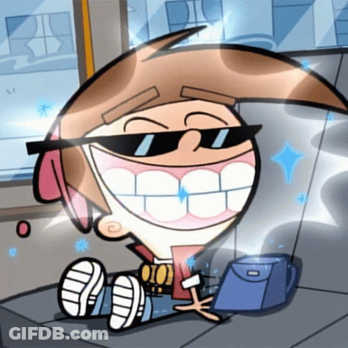 A Cartoon Character Is Wearing Sunglasses And Smiling While Holding A Purse GIF