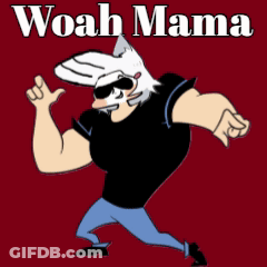 A Cartoon Character Is Wearing Sunglasses And The Words Woah Mama Are On A Red Background GIF
