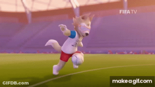 A Cartoon Character Kicking A Soccer Ball On A Soccer Field GIF