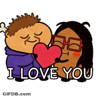 A Cartoon Character Kissing Another Character On The Cheek With The Words I Love You GIF