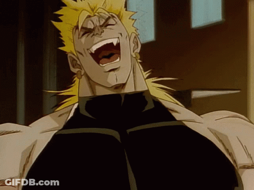 A Cartoon Character Laughing With His Mouth Open GIF