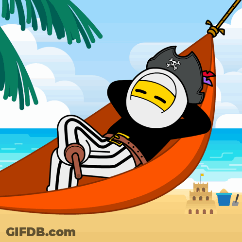 A Cartoon Character Laying In A Hammock With A Pirate Hat On GIF
