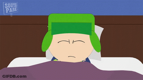 A Cartoon Character Laying In Bed With A Sign That Says South Park In The Background GIF