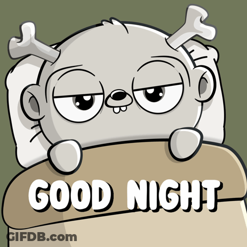 A Cartoon Character Laying In Bed With The Words " Good Night " Written On The Bottom GIF